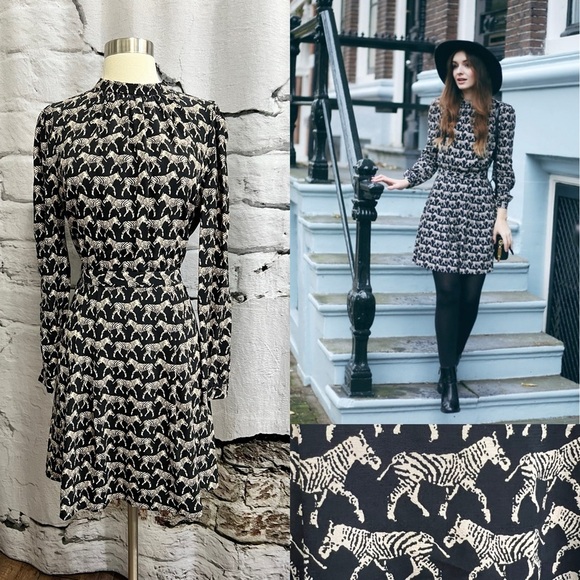 & Other Stories Dresses & Skirts - & Other Stories Animal Print Zebra Aline Pleated Dress Long Sleeve Dress